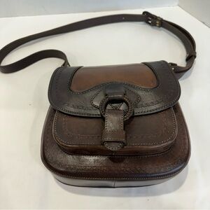 ANNA CAINZO tooled leather saddle bag purse tri color stunning structured bag